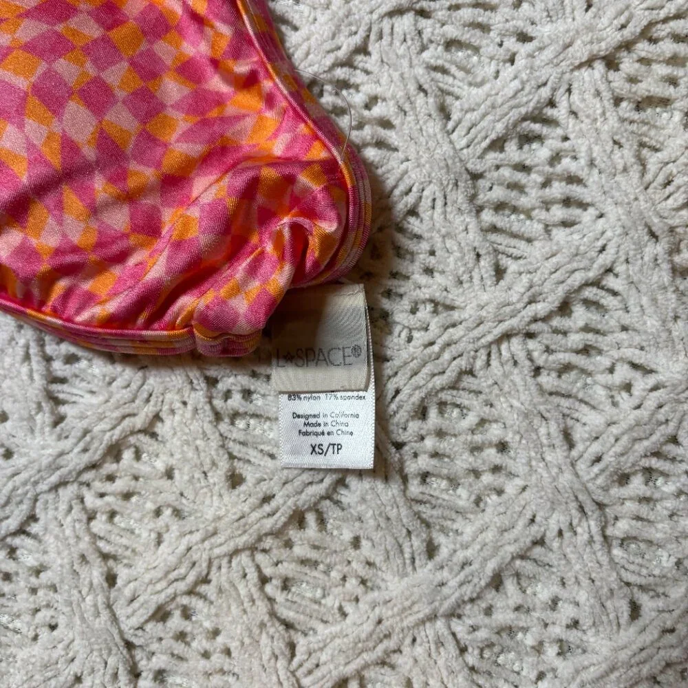 L*Space Checkered Sports Bralette‎ Bikini Top – Pink/Orange Women’s XS - NWOT